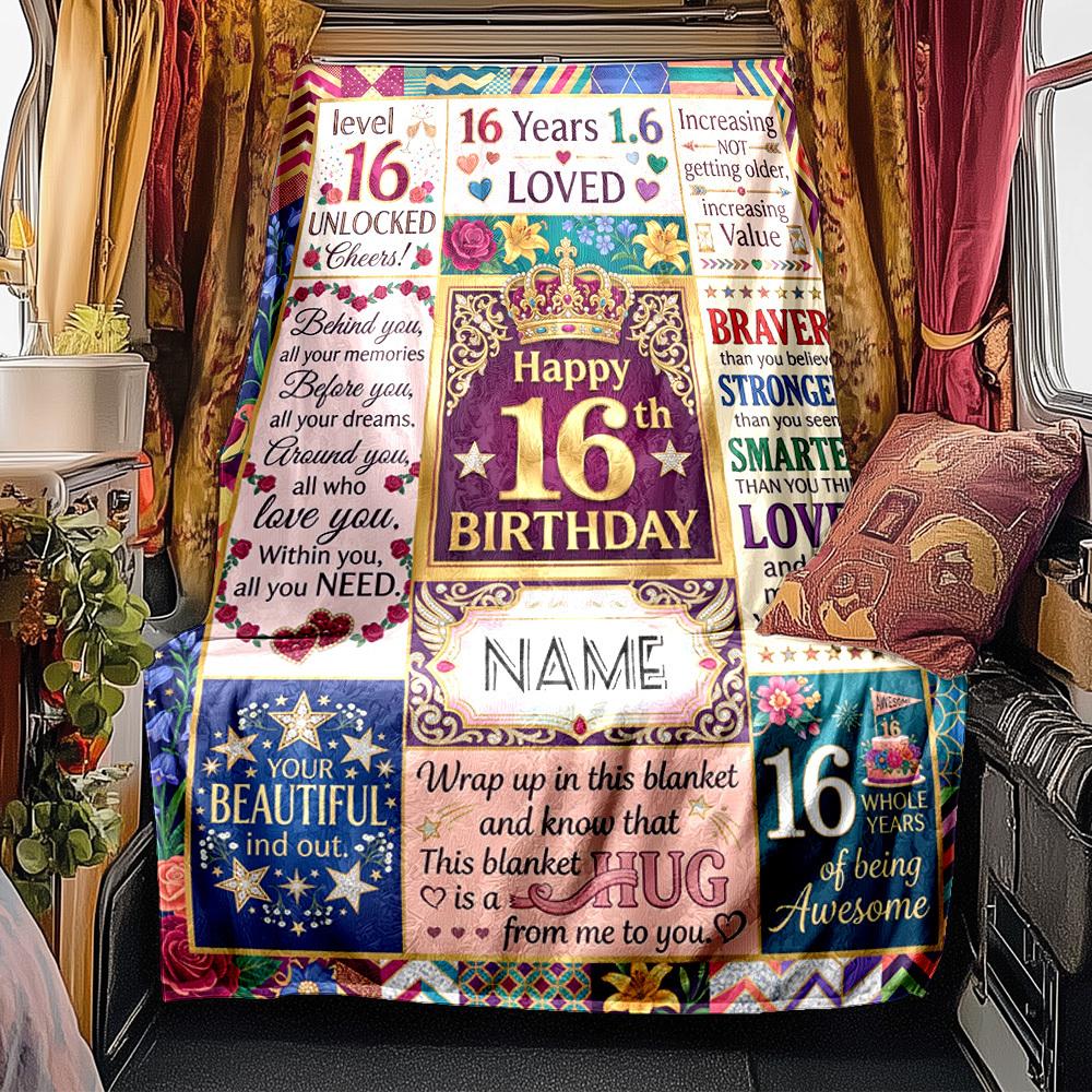 16Th Birthday Celebration Customize Your Name Blankets Comfortable Soft Lightweight Allseason Multipurpose Blanket For Picnics Sofas Offices Beds