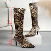 Fashion Sexy Leopard Print High Heels Long Boots for Women Pointed Toe Stiletto Heeled Knee High Boots Woman Autumn Fashion Botas Mujer