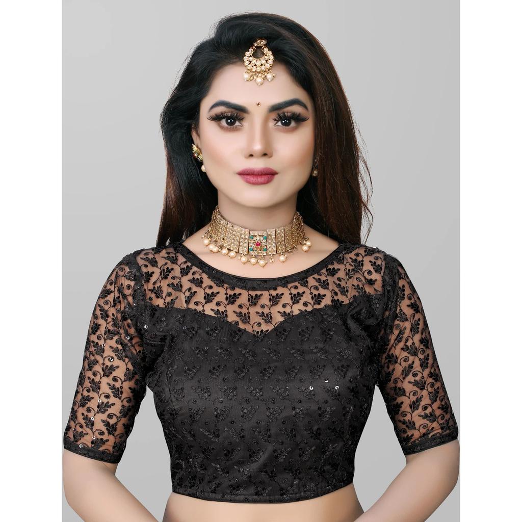 Blusa de Boda Pakistaní Cuello Redondo Choli Étnico para Mujer India Mangas Medias