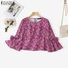 ZANZEA Women Square Neck Casual Loose Floral Print 3/4 Sleeve Blouse