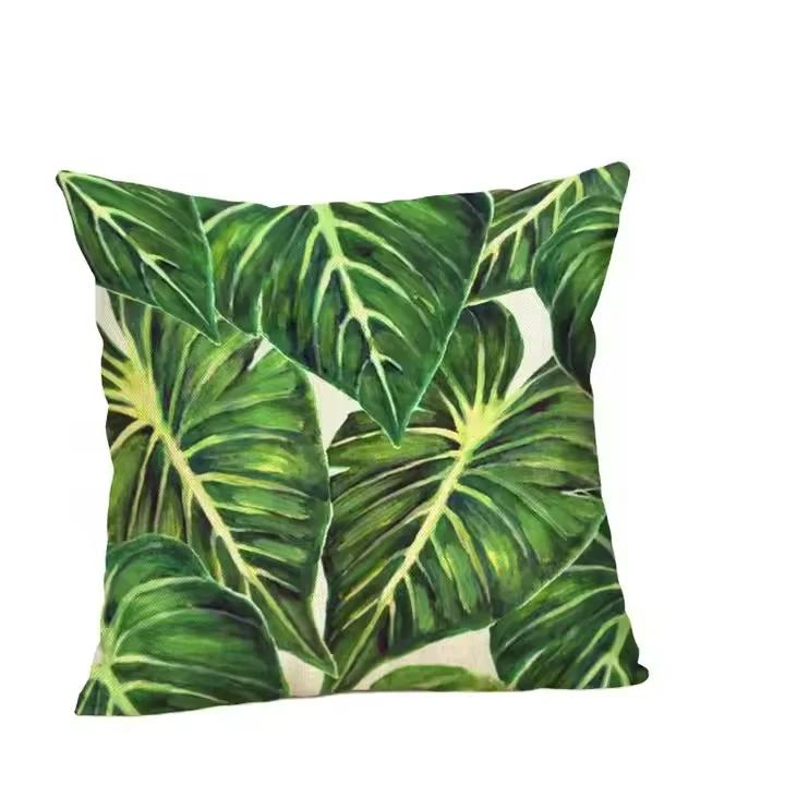 Green Plants and Flowers Cotton and Linen Pillow Customized Linen Car Pillow Sofa Pillow Cover Home Decoration