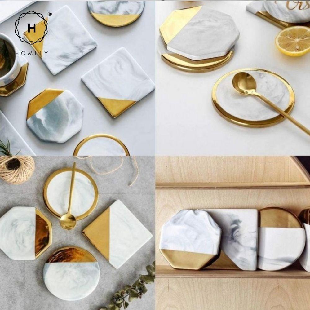 Homlly keii Gold Marble Coaster (4pcs set)