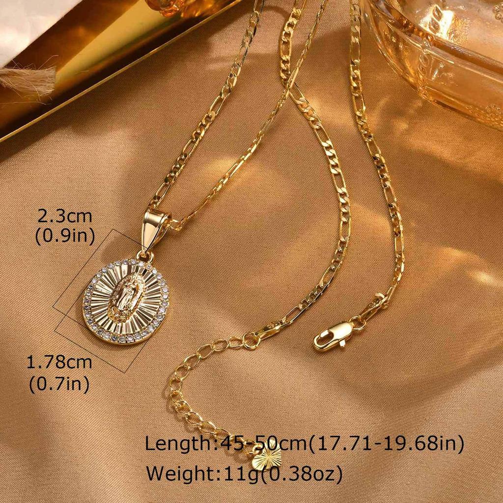 Vnox Virgin Mary Prayer Necklaces For Women Trendy Metal Chain Oval Heart Geometry Pendant Necklace Religious Christ Jewelry