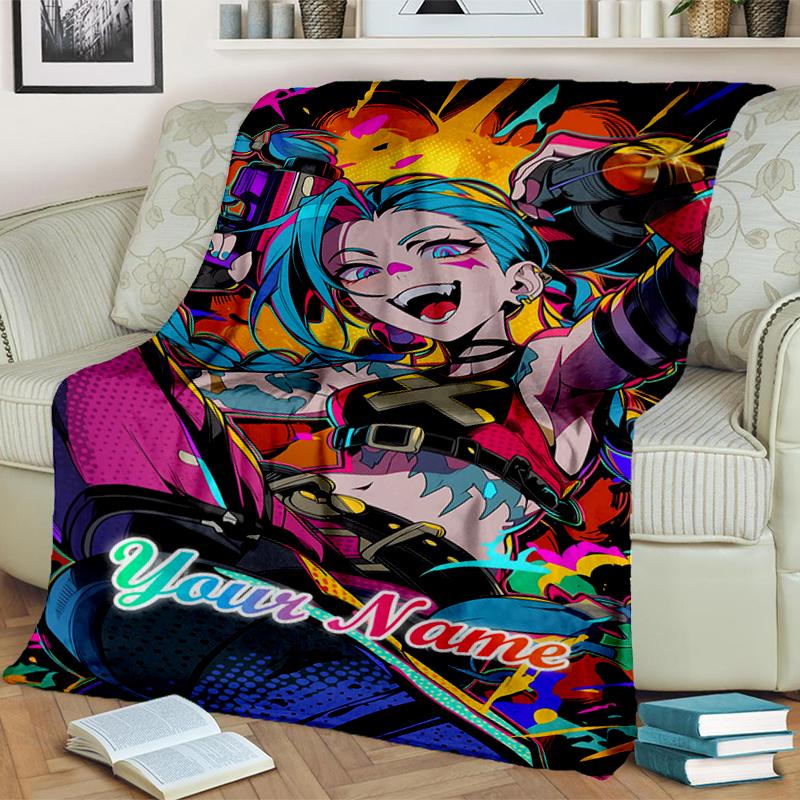 1PC Custom Name "Colorful Chaos: Harley's Wild Ride" flannel blanket versatile,all-season throw suitable for the living room,bedroom,camping,travel,an