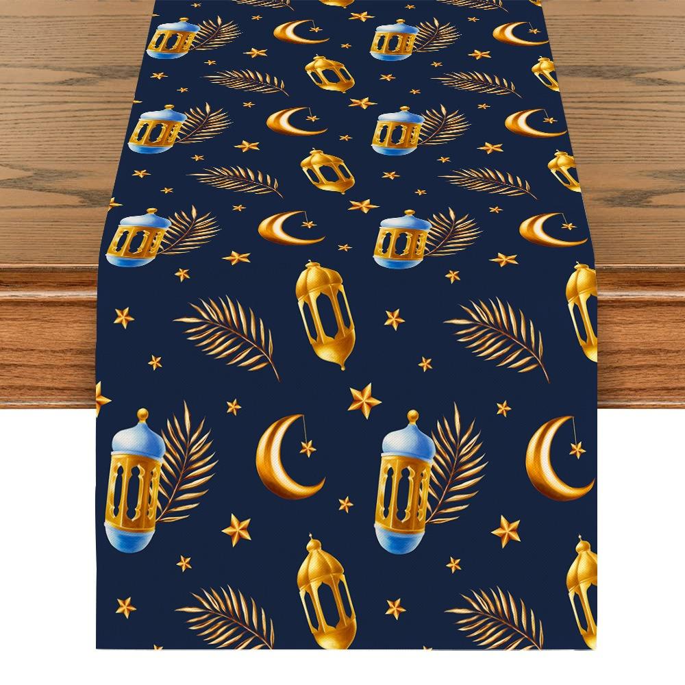 Vintage Moon Star Table Runner Washable Dinner Table Cloth Ramadan Table Runner  Kitchen