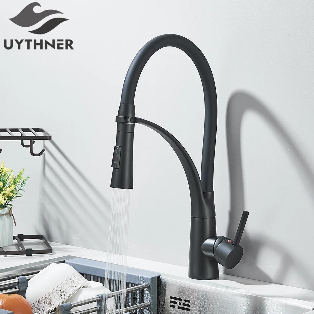 Chrome Rubber Kitchen Faucet Mixer Tap Rotation Pull Down Stream Sprayer Taps Hot Cold Water Tap One Handle Kitchen Tap