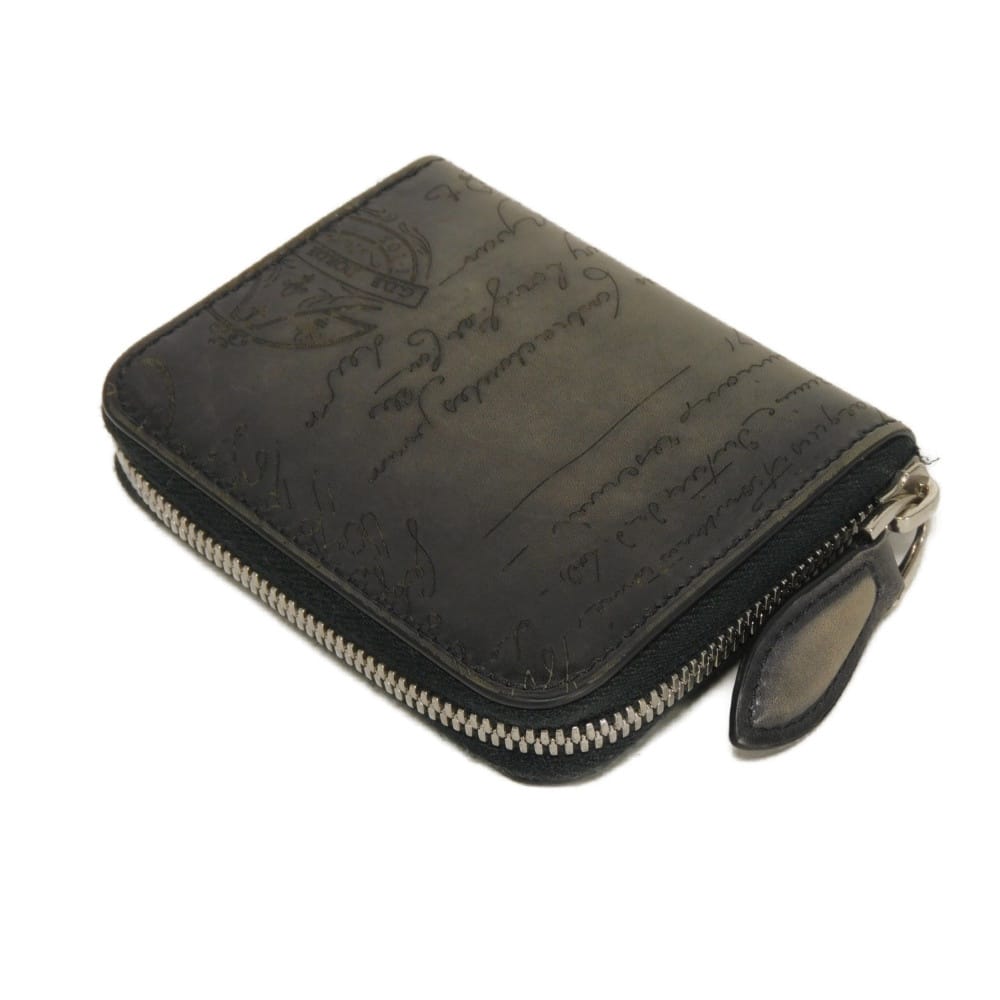 Used Wapa Money Purse 11828 7943 New Logo Scritto Leather Zip Around Nero Current Calligraphy Nero Grigio Men's from