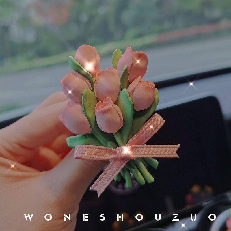 

Tulip Cute Bear Car Aromatherapy Air Conditioner Air Outlet Decoration Car Perfume Fragrant Stone Cartoon Super Cute Couple -Single Pink Tulip]-Floral Fragrance]