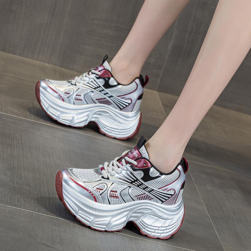 Women's spring and summer new fashion mesh shoes casual sports shoes versatile thick-soled inner height-increasing women's shoes