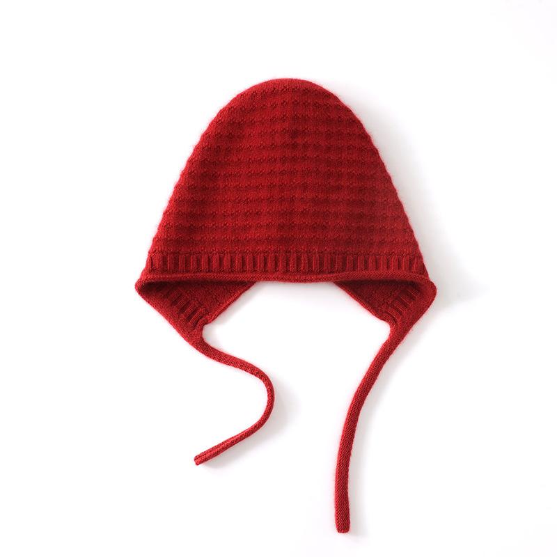 Cashmere Autumn and Winter New High End Solid Color Knitted Outdoor Ear Protecting Warm and Fashionable Checkered Hat for Women