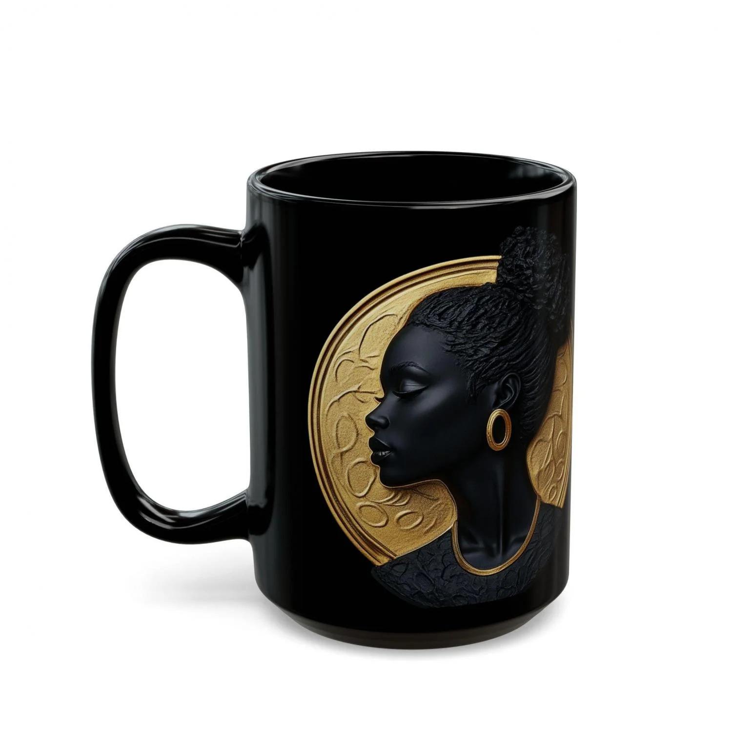 

Black Woman Cameo Silhouette Coffee Mug 3D Relief Afro Lady Art Tea Cup Novelty Decorative Mug Gift for Women чорний