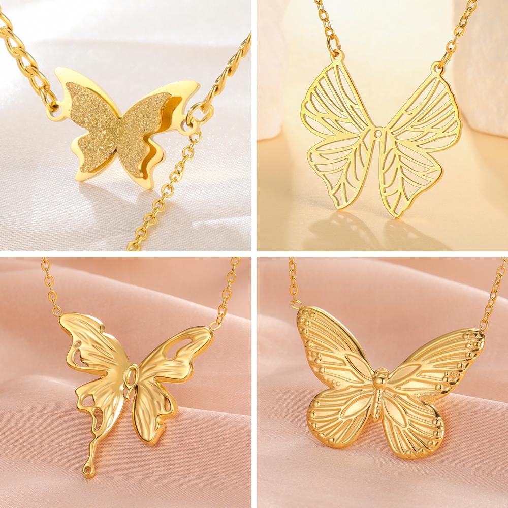 Teamer Delicate Sweet Butterfly Pendant Necklace for Women Girls Stainless Steel Fashion Choker Jewelry Valentine's Day Gift