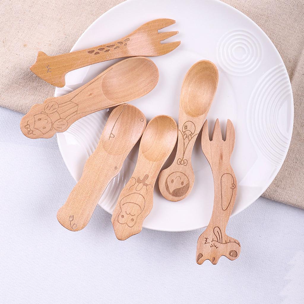 Mini Ice Cream Coffee Spoon Wooden Dessert Scoop Party Cartoon Tableware