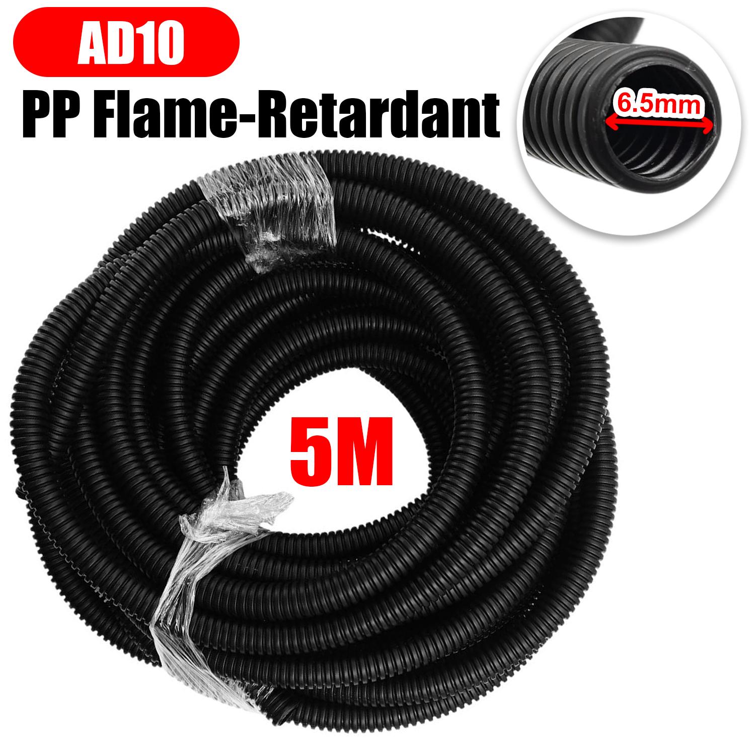 

5M PP Flame Retardant Tube Car Corrugated Wire Loom Black Cable Sleeve Auto Electrical Wiring Harness Protector Spiral Wrap Hose AD10 (ID.6.5mm)