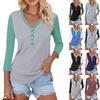 Women's Casual Fashion Sexy Comfortable V-neck Button Stitching Color Three-quarter Sleeve Top
