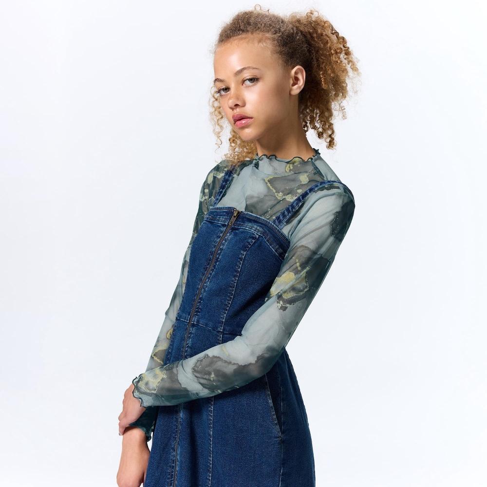 

Прозрачная футболка с узким вырезом и длинными рукавами GU by Uniqlo 56 OLIVE/XS