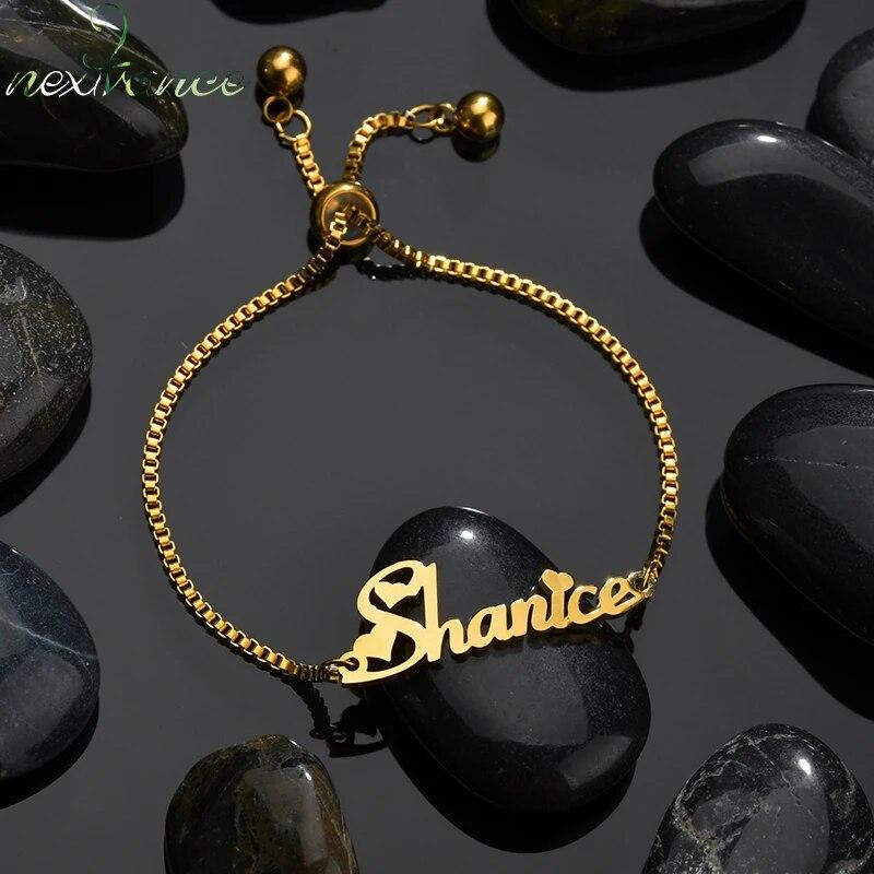 

Nextvance Customized Name Heart Bead Chain Bracelet Lover Stainless Steel Personalized Bracelets for Women Men Creative Gift Silver Color
