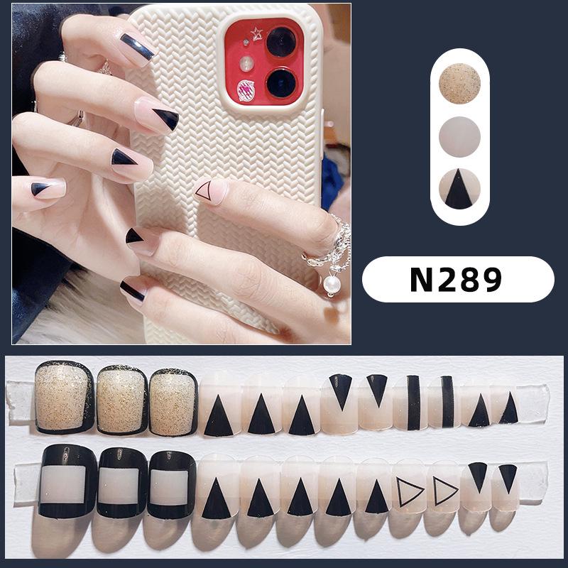 

French Minimalist Geometric Glitter False Nails - Wearable, Removable Manicure Stickers