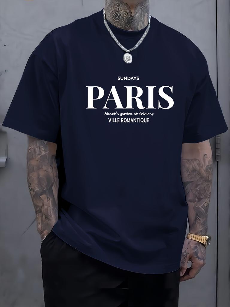 Paris Paris Print T-Shirt Men Short Sleeve Casual Street Top Summer Men's T Shirts  Breathable Comfortable Crew Neck Tee Clothes