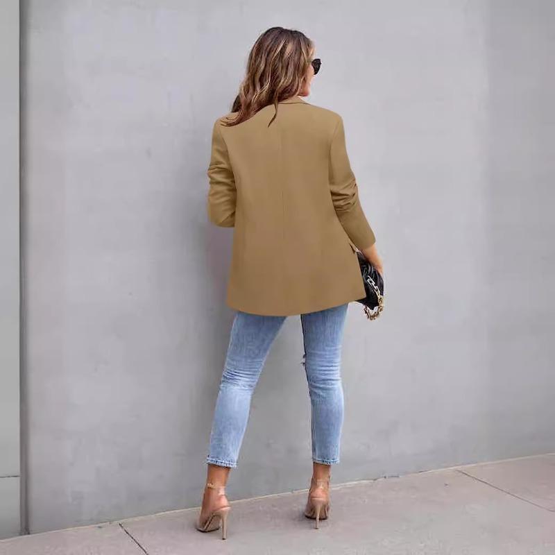 Høst og vinter Langermet Slim Fit Dressjakke Kvinner Elegant Halskrage Løse kåper Kvinner Casual Solid Plus Size Jakker Dameklær 25129