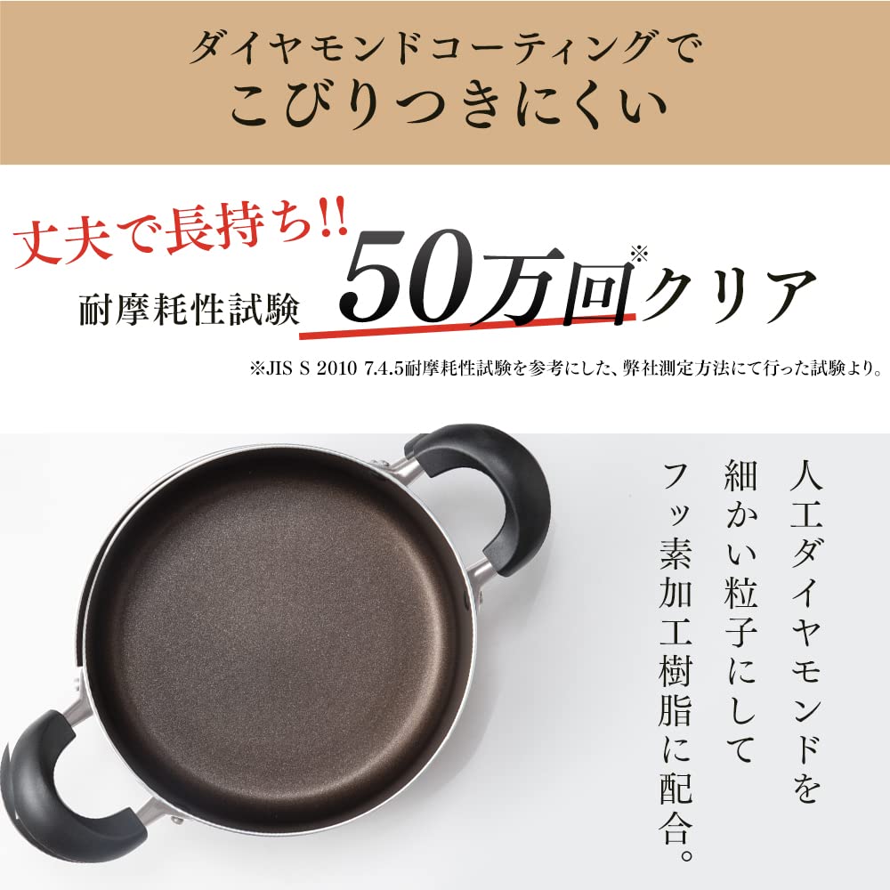 IRIS OHYAMA 28cm with Diamond Easy To Black Pot, Gas/IH Compatible, Lid, Coating, Long-lasting, Non-stick, Clean, DIS-P28