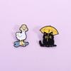 Funny Black Cat With Umbrella Enamel Pins Duck With Rain Boots Metal Brooches Lapel Badge Jewelry Gifts For Friends