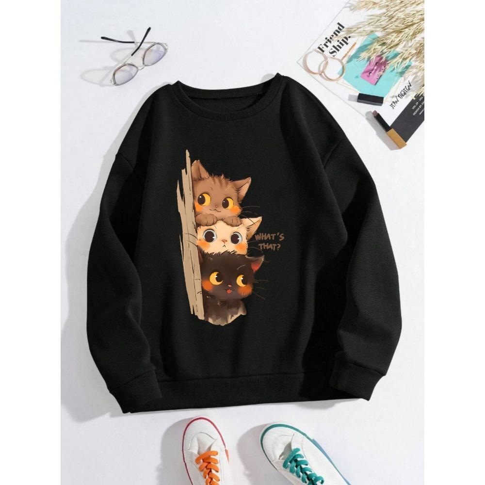 

Три маленьких котенка тайно наблюдают за вами Принт Худи Женский Уличный Свободный Свитшот Базовый Спортивный Пуловер Зимняя Одежда XL