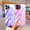 Light luxury flash diamond butterfly mobile phone case Apple 14promax metallic paint glass case iPhone17pm protective case