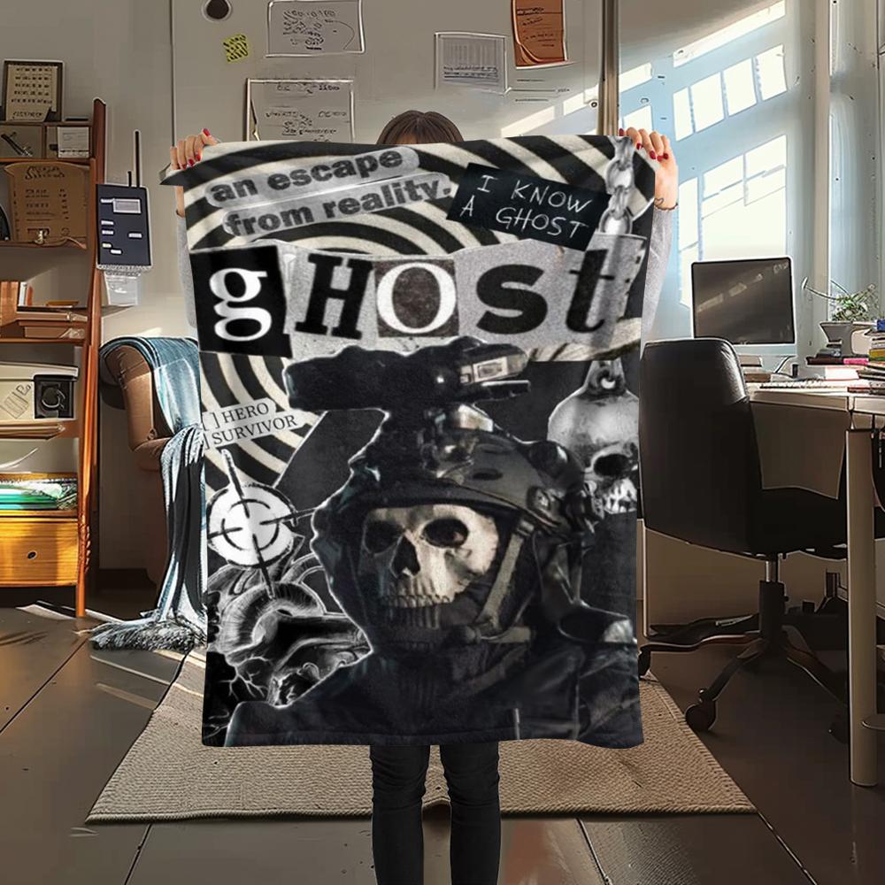 1PC GHOST Print Flannel Blanket, High quality Comfortable for All Seasons, Home Decor, Warmth and Comfort, Perfect for Christmas Gifts159
