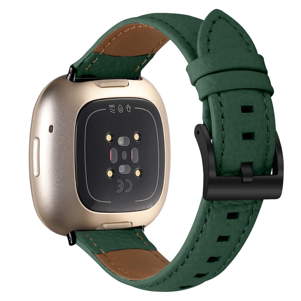 Litchi Textured Genuine Cow Leather Strap with Electroplated Buckle for Fitbit Versa 3/Sense Pointed-End Watch Band