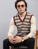 Monte Carlo Mens Brown Self Design V Neck Sleeveless Sweater