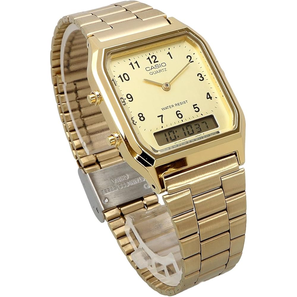 Casio Ana-Digi Vintage Series AQ-230GA-9BMQ Quartz Dual Time Watch Gold Unisex
