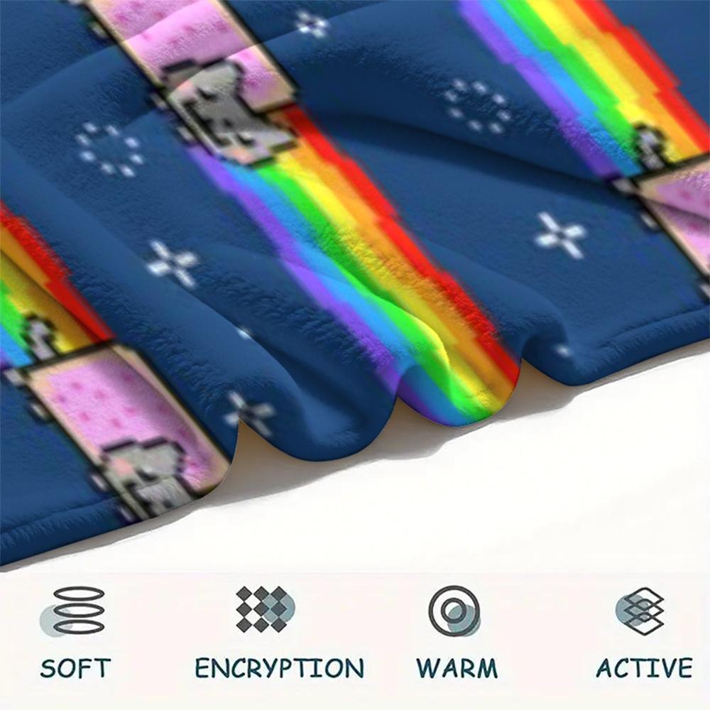 1 Stück Nyan Cat Aufdruck Flanelldecke, Hohe Qualität, Bequem für alle Jahreszeiten, Heimdekoration, Wärme und Komfort, Perfekt für Weihnachtsgeschenke 99