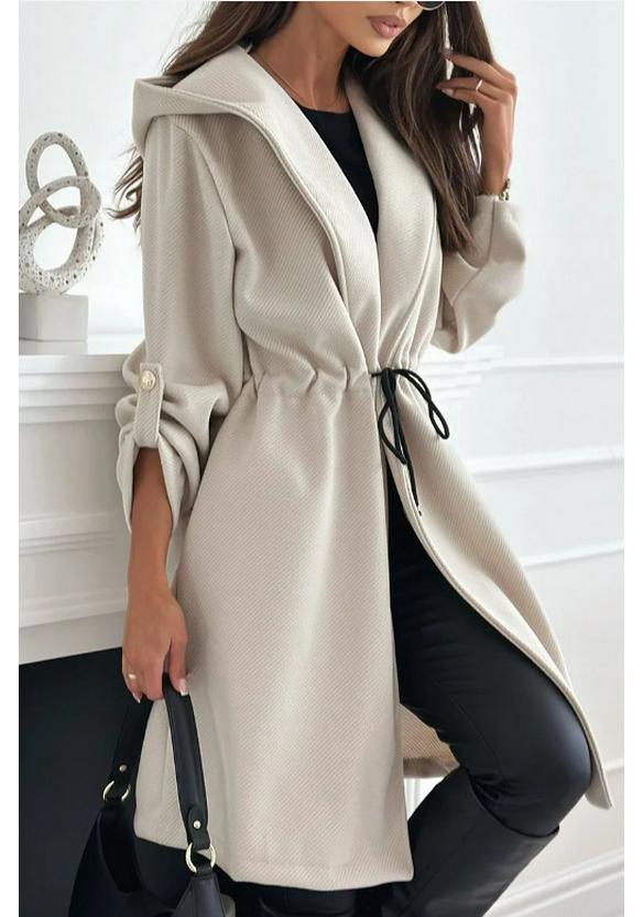 Cappotto con Cappuccio e Revers da Donna Europeo e Americano con Spalline 2026 - Stile Casual Autunno/Inverno a Manica Lunga
