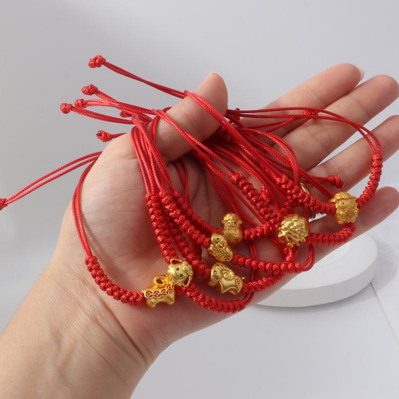 Handmade Red Braided Rope Bracelet With Gold Goat Charm Adjustable Size Perfect For Zodiac Year Gift Daily Wear Lucky Accessory