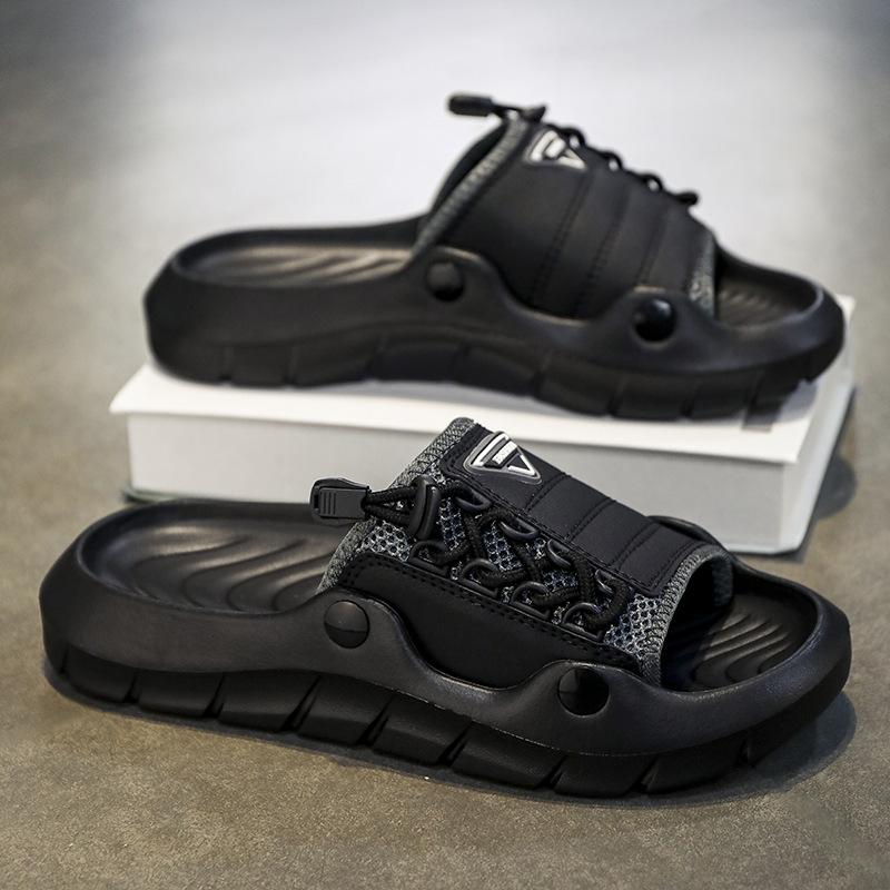 

Slippers men s high-end 2025 new open-toed vacation men s one-word drag stepping on shit sandals Slippers 36 чорний