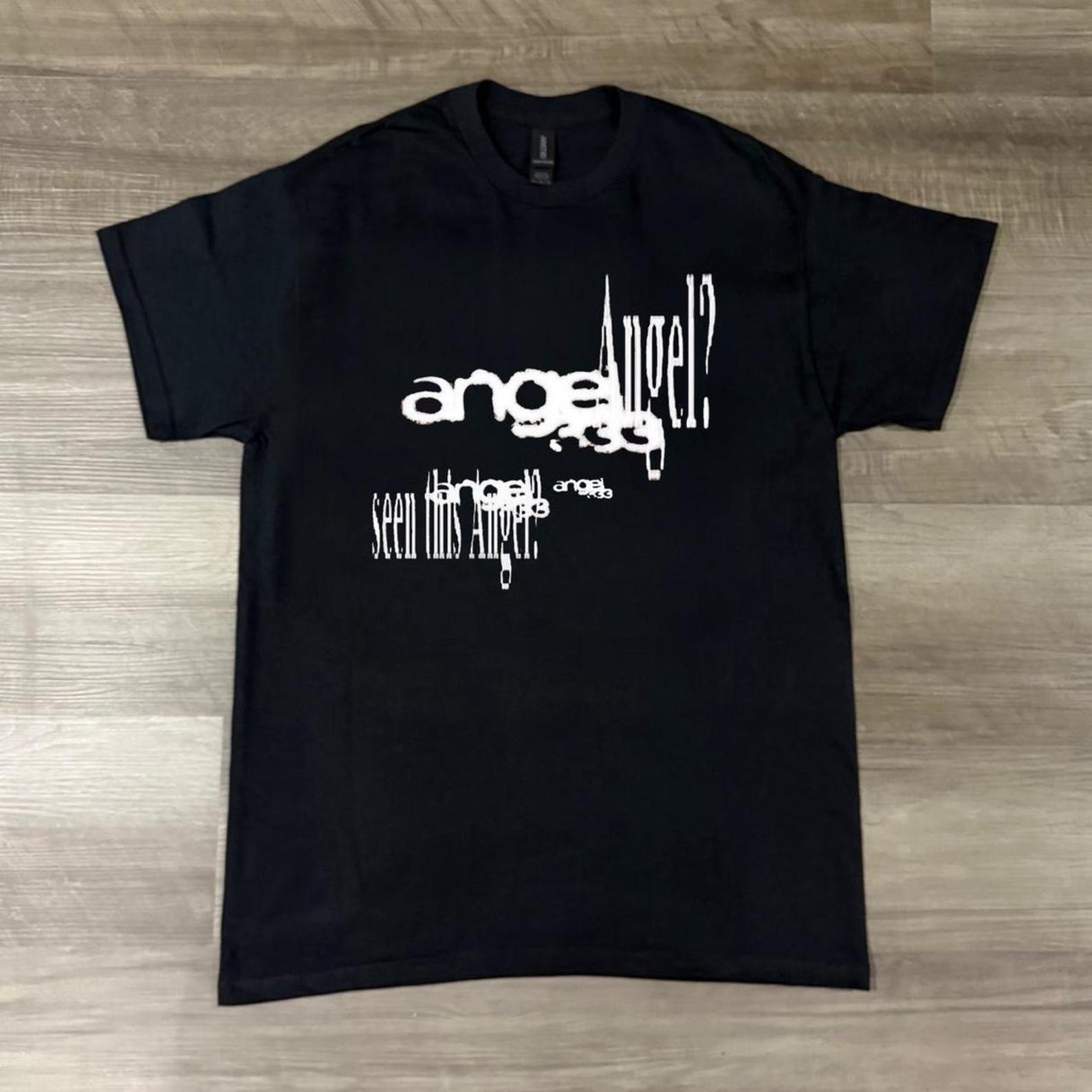 Angel Graphic T Shirt, Glitch Typography Shirt, Dark Streetwear Tee, Minimal Aesthetic Shirt, Unisex Urban Fashion Top S