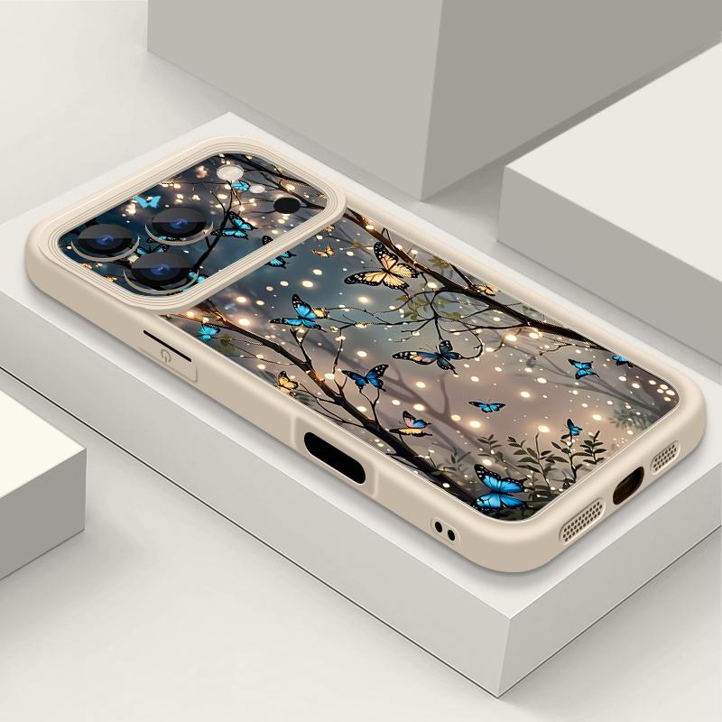 Měkké TPU Silikonové Pouzdro na Telefon Pro iPhone Air 16e 17 16 15 14 Pro Max 13 12 Pro 11 16 Plus Nárazuvzdorný Kryt se Vzorem Motýlů a Lesa