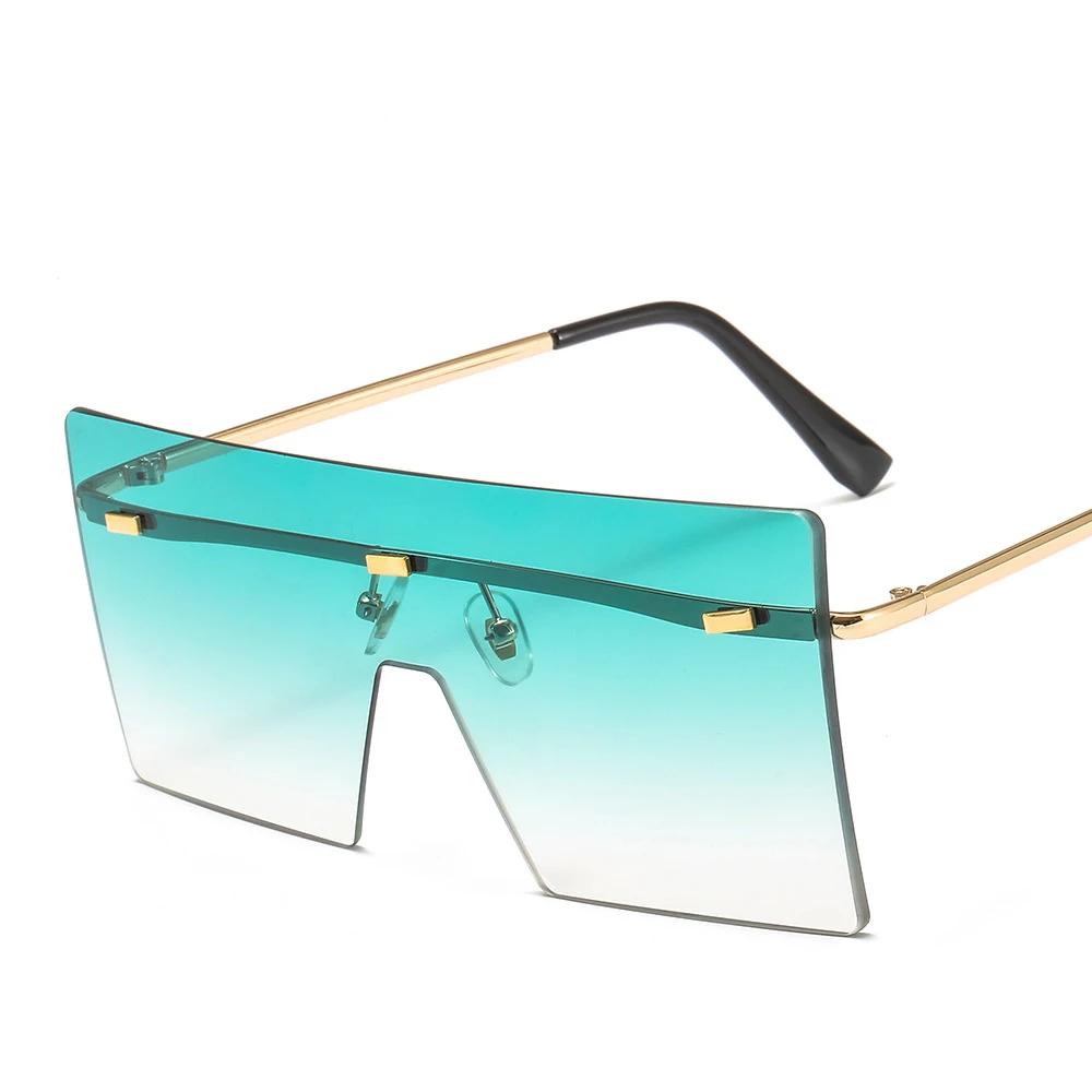 Trendy Lady Sunglasses Oversized Rimless UV400 Metal Gradient Lens Women Fashion Shades