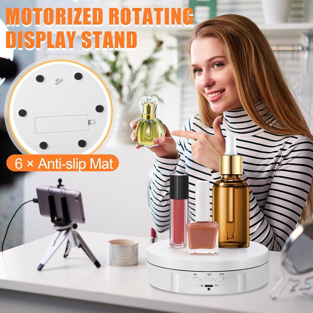 3 in 1 Motorisierter Drehteller 360 Elektronischer Drehteller mit 5.74/7.08/8.66'' Ersatzabdeckung Drehender Präsentationsständer