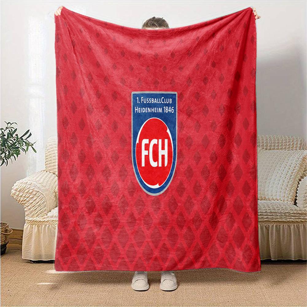 Heidenheim Crest Flannel Blanket, Soft Polyester, Modern Design, All-Season for Camping, Travel, Gifts for holidays or birthdays