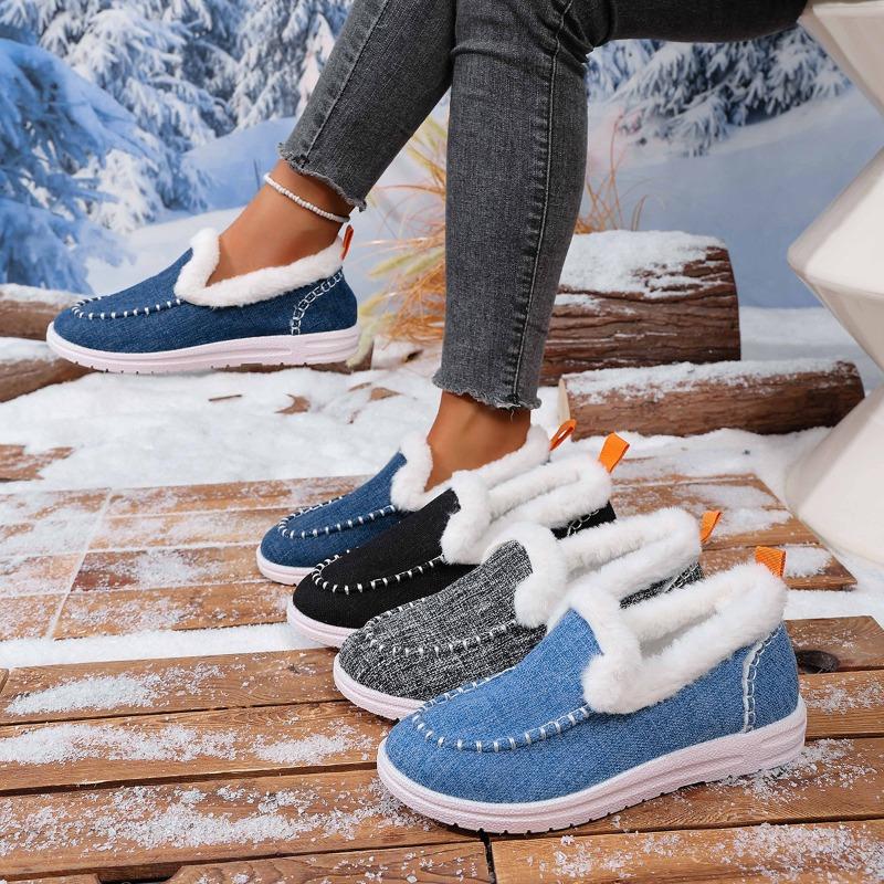 Women's Fashion Snow Boots Winter Round Toe Women Cotton Shoes Fluffy Plush Faux Fur Soft Loafers Comfort Platform Casual Shoes