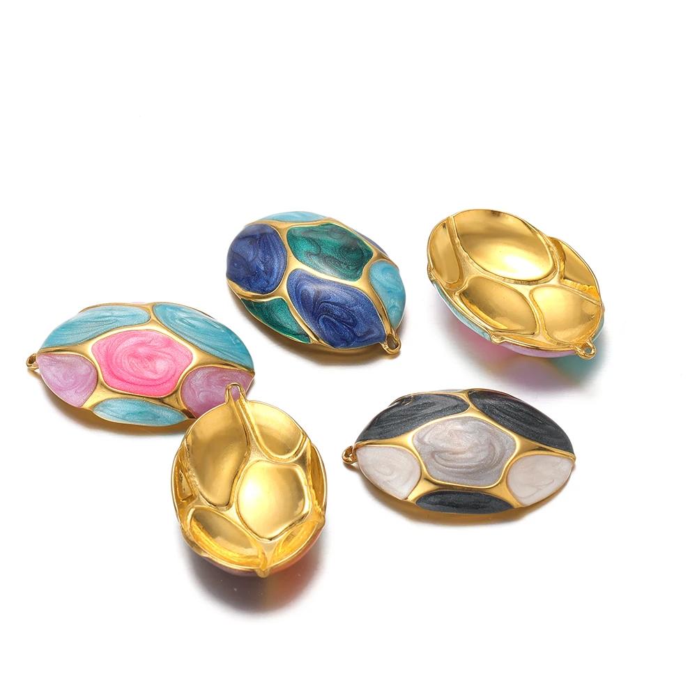 5pcs Stainless Steel Enamel Dinosaur Egg Charms Pendants for DIY Children Necklaces Boho Jewelry Earrrings Making Supplies