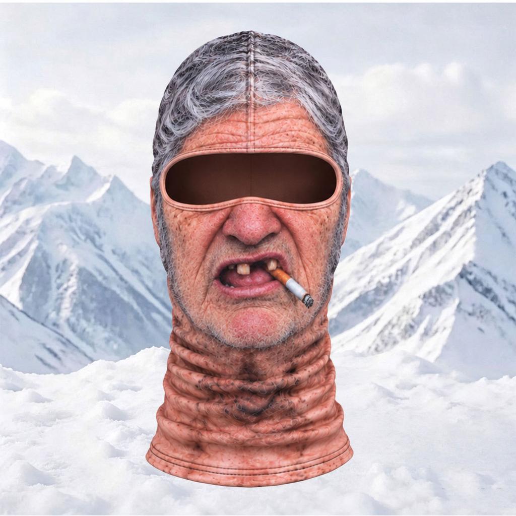 3D-gedruckte Vollgesichtsmaske für alten Mann, winddichte Winter-Skimütze, lustige realistische Gesichtsbedeckung für Motorrad, Wandern, Outdoor-Sport