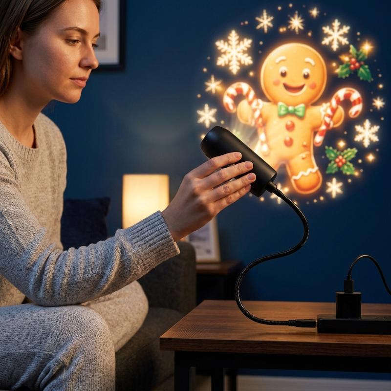 Usb Christmas Projector Light 10Pcs Patterns Adjustable Night Light Xmas Santa Snowman Church Nativity Projection Lamp Decor