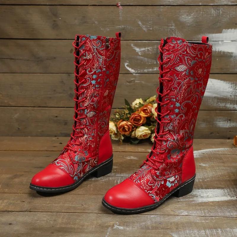 Fashion 2025 New Side Zipper Binding Ethnic Style Comfortable Temperament Women's Boots Middle Tube