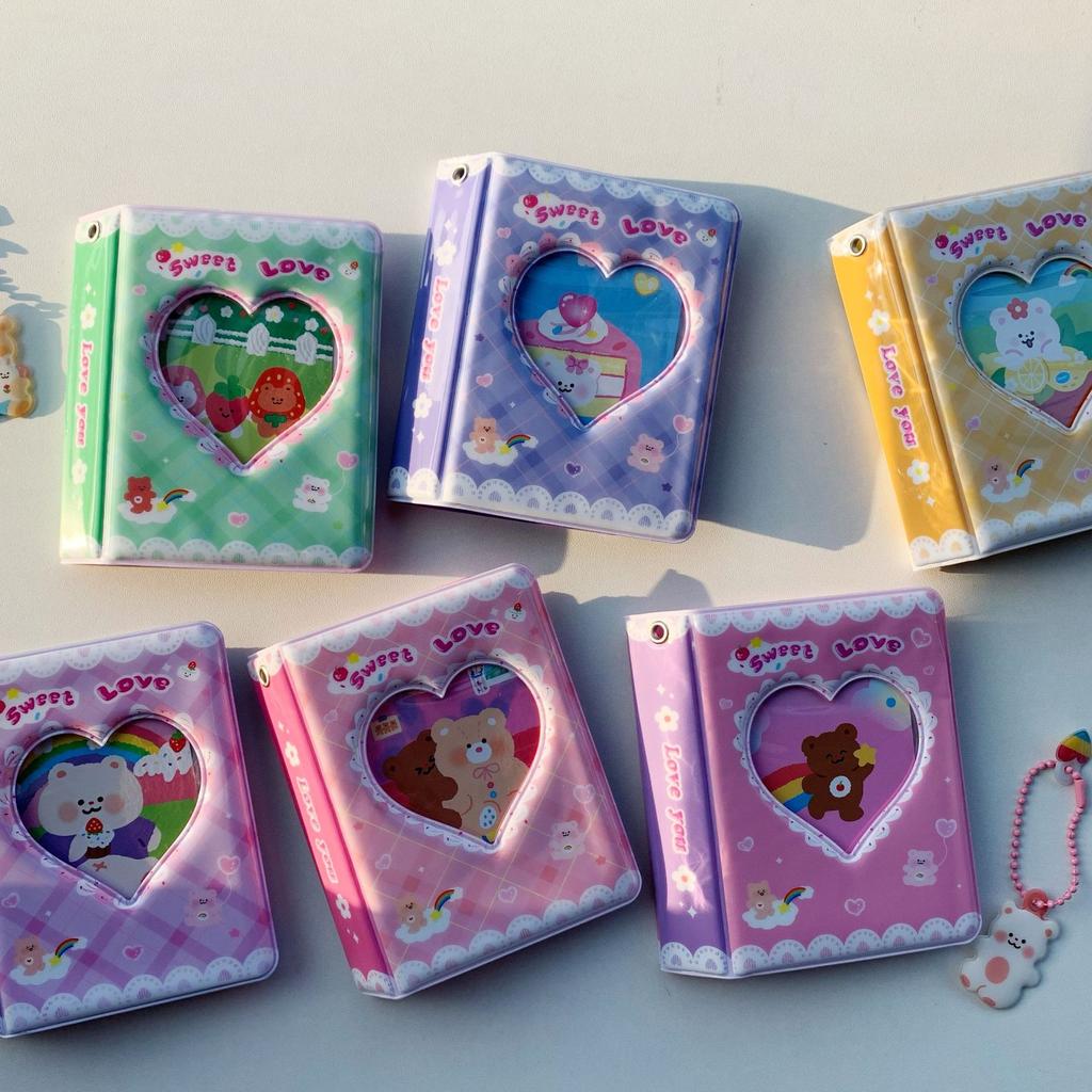 Kawaii Cartoon Bear Cream Lace Photocard Holder 3-inch Mini Album for Instant Photo, Idol Album Card Guka Collect Book