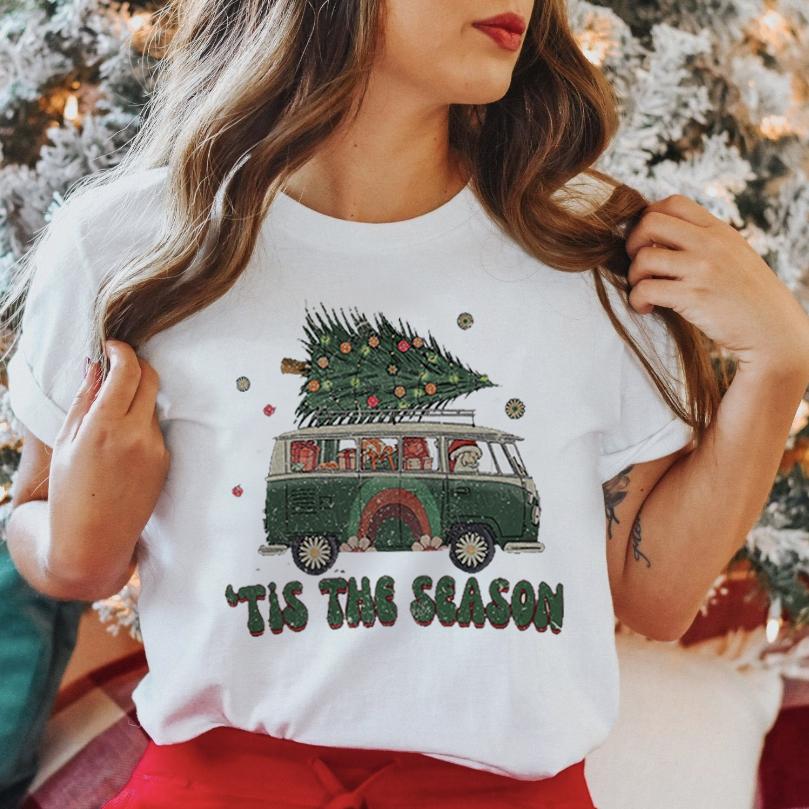 Unisex Graphic Love Cute Short Sleeve Happy Time Winter Merry Christmas Clothing Wear Printed Tops Lady Tees T Shirt Tshirt