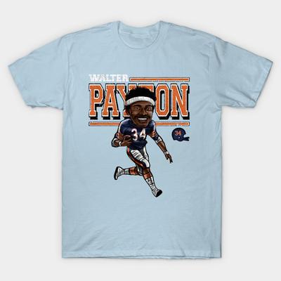 Asian Size Men Black Print T-shirt Walter Payton Chicago Cartoon No-Cut Heat Transfer Print Cotton Tshirt