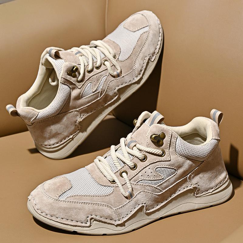 Fashion New Man Sneakers Stylish Hiking Shoes Solid Color Trainers Comfortable Treking Footwear Non-slip Mens Suede Leather Hiking Shoes